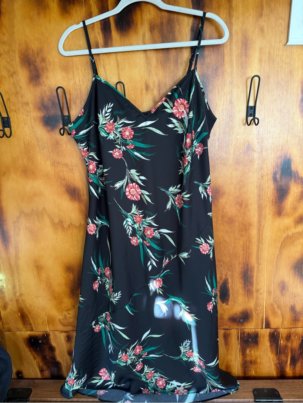 Maurices Black Midi Slip Dress with Red & Green Floral Print